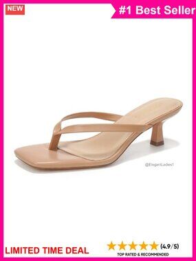 Faux Leather Kitten Heel Flip Flop Sandals Slip On Open Toe